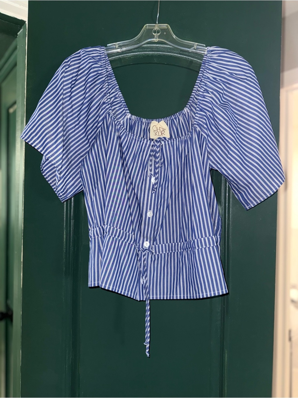 Chaser Blue and White Striped Peasant Blouse